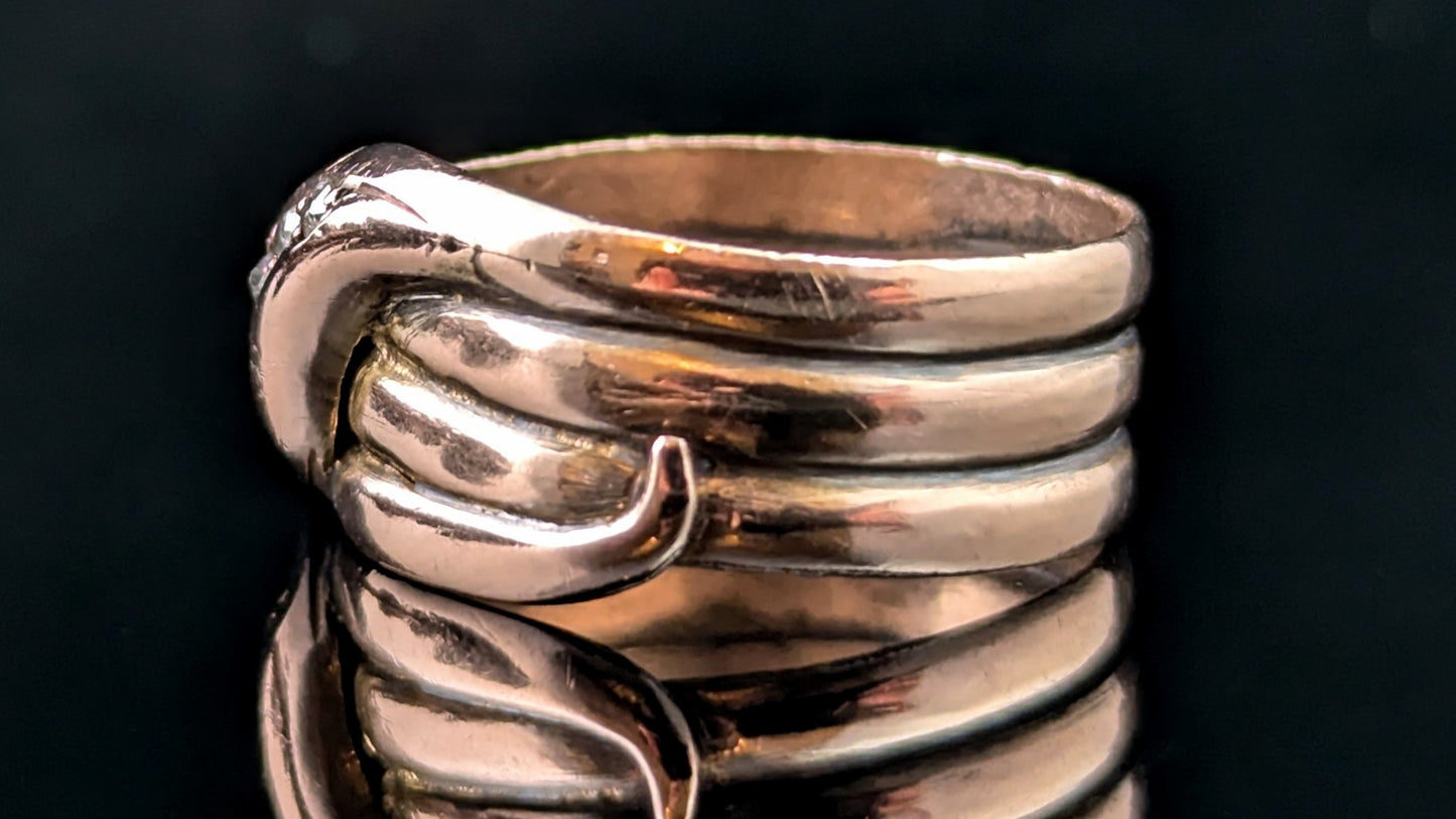 Antique Diamond snake ring, 9ct rose gold, Art Deco