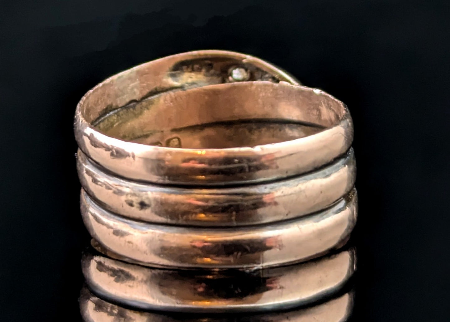 Antique Diamond snake ring, 9ct rose gold, Art Deco