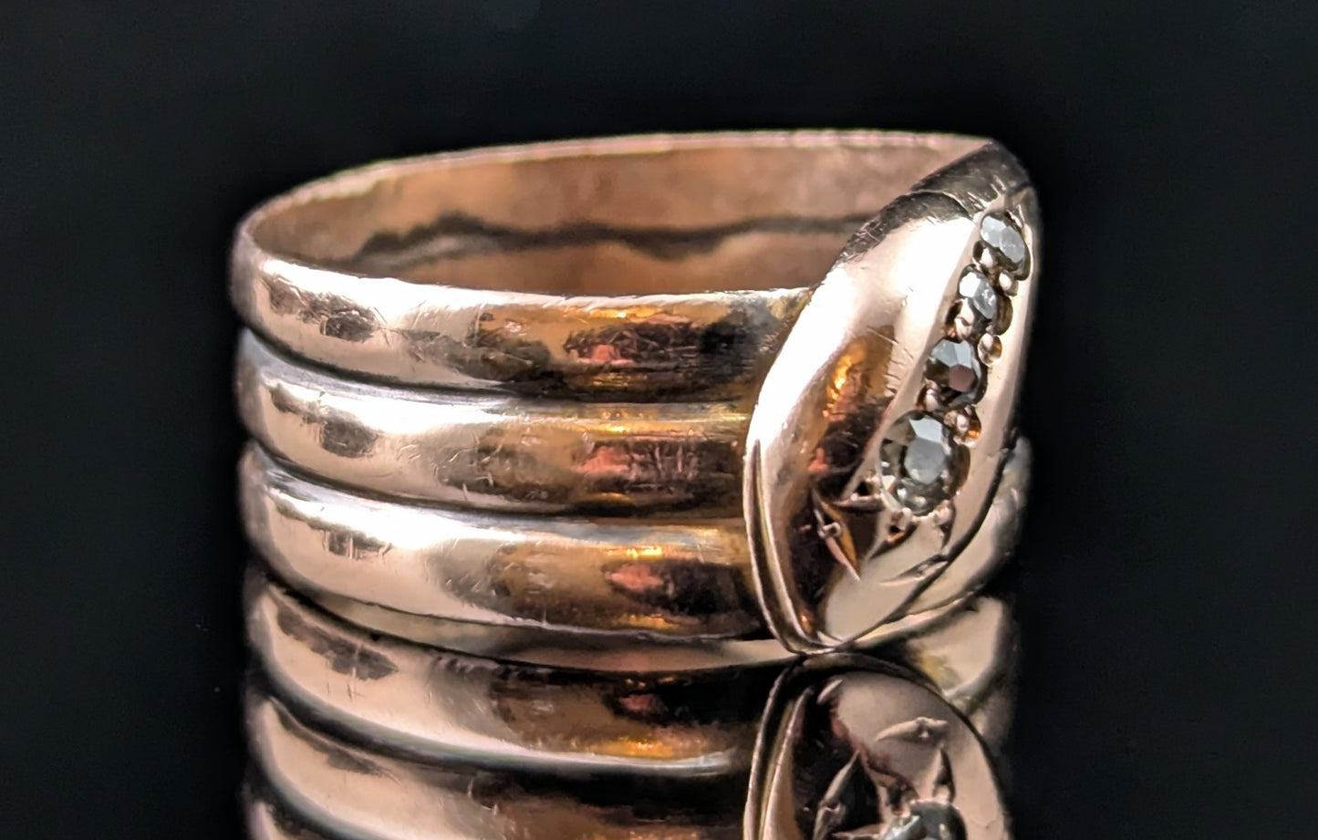 Antique Diamond snake ring, 9ct rose gold, Art Deco