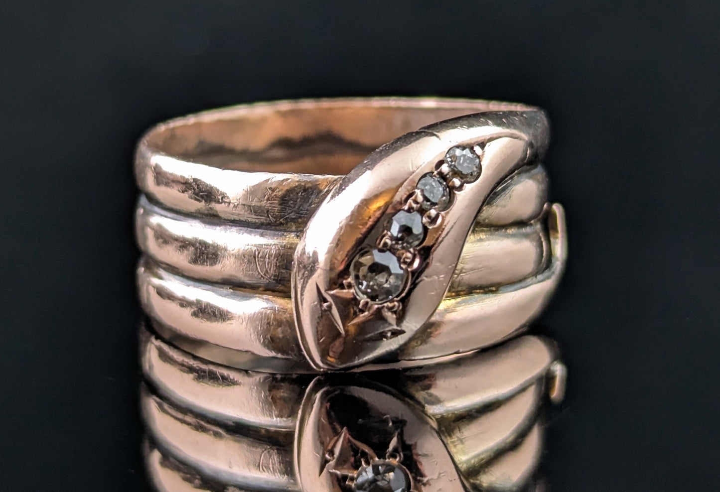 Antique Diamond snake ring, 9ct rose gold, Art Deco