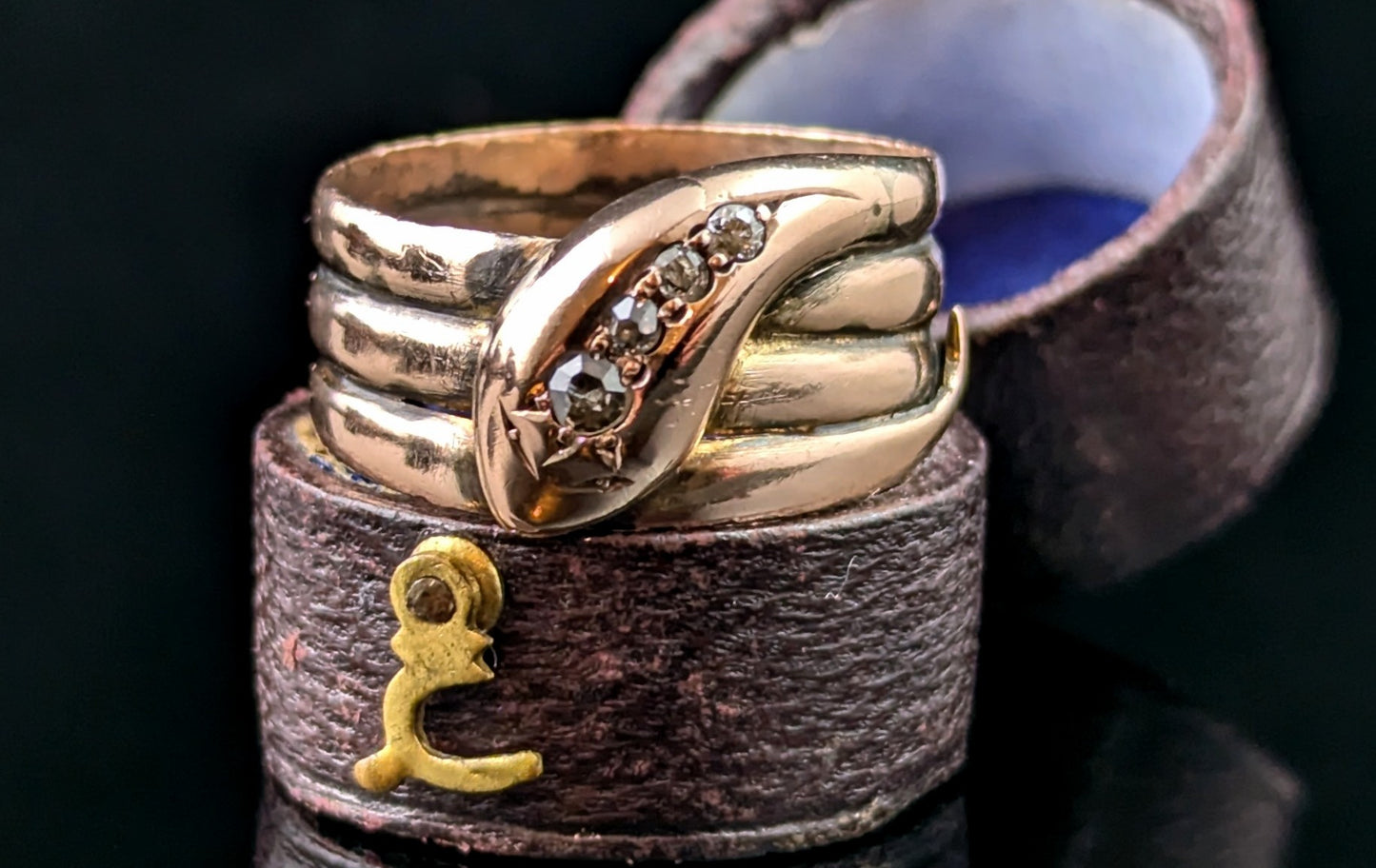 Antique Diamond snake ring, 9ct rose gold, Art Deco