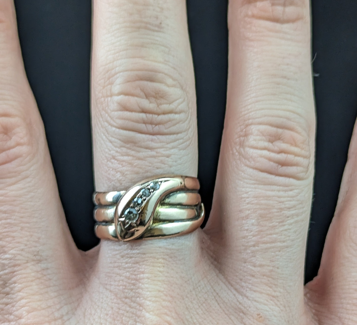 Antique Diamond snake ring, 9ct rose gold, Art Deco
