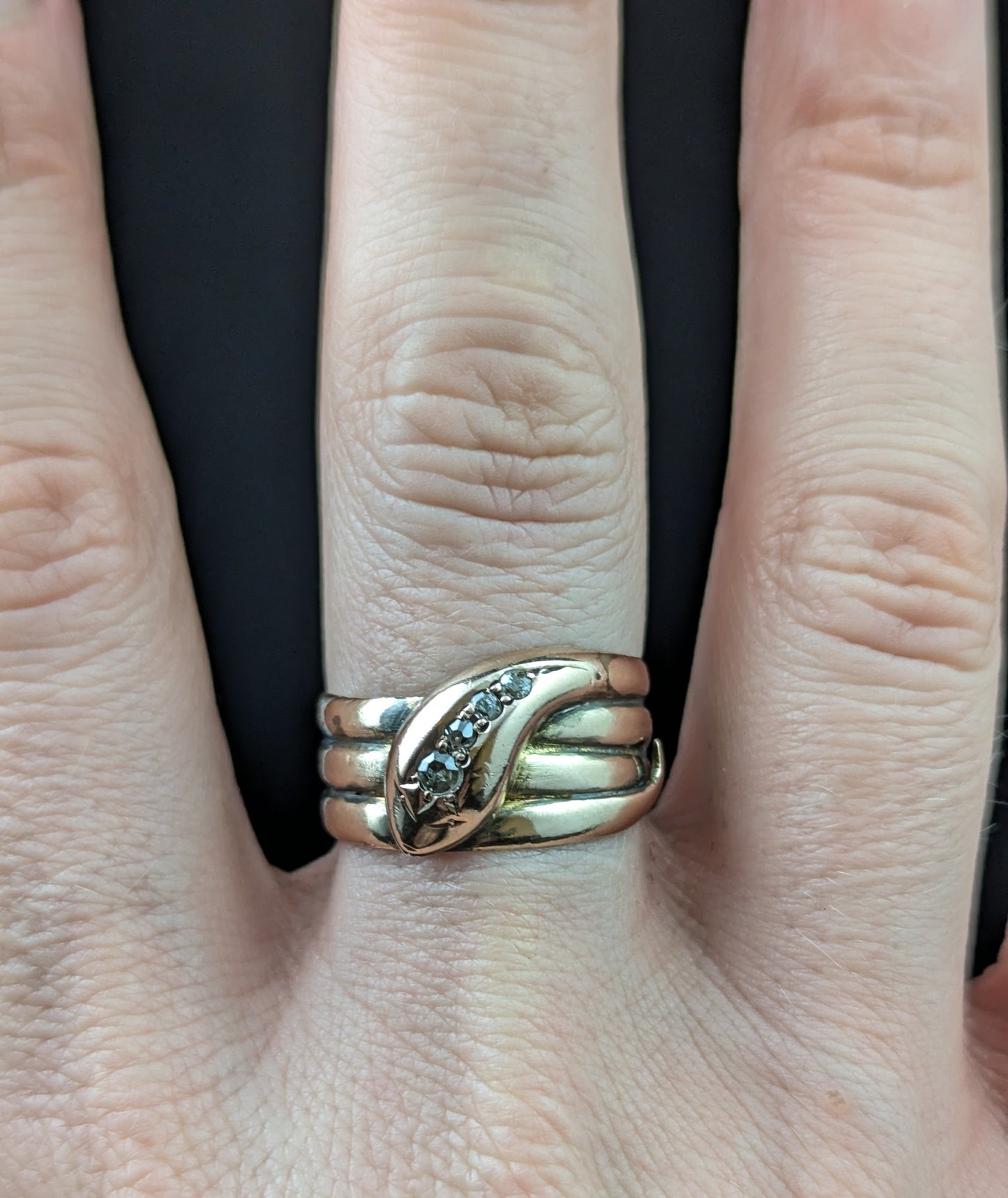 Antique Diamond snake ring, 9ct rose gold, Art Deco