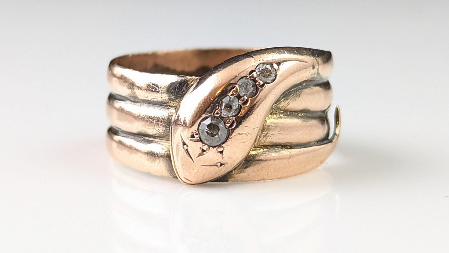 Antique Diamond snake ring, 9ct rose gold, Art Deco