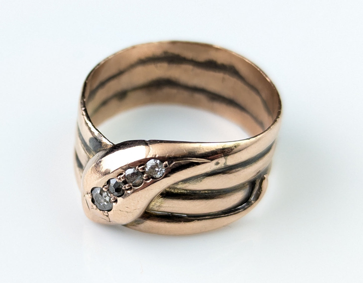 Antique Diamond snake ring, 9ct rose gold, Art Deco