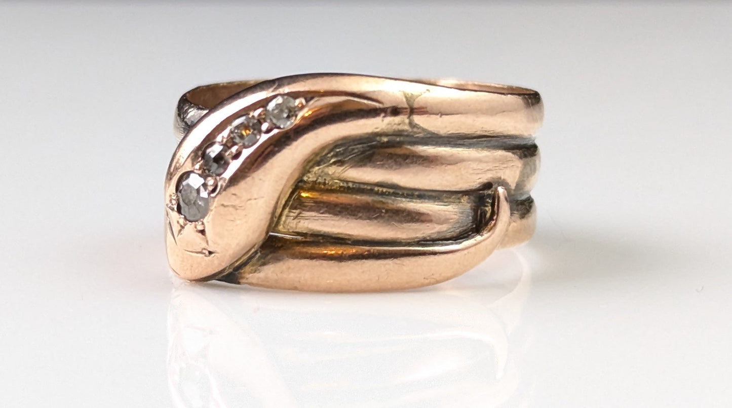 Antique Diamond snake ring, 9ct rose gold, Art Deco