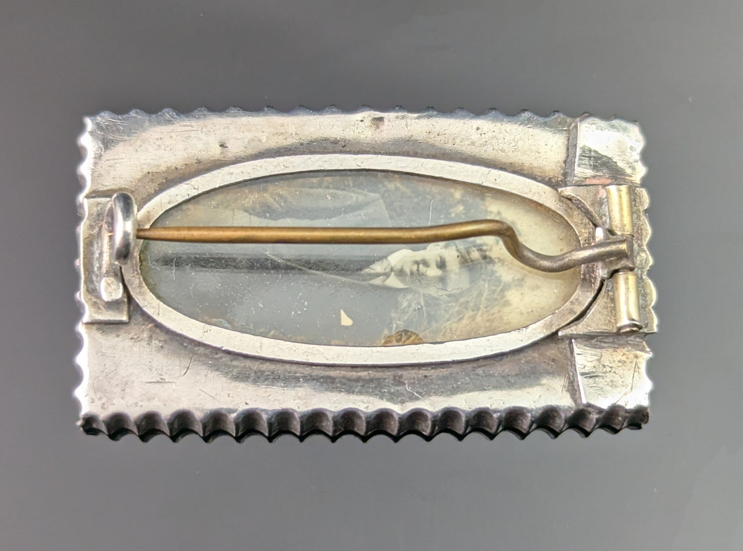 Antique Aesthetic locket brooch, Owl and Swallow, Sterling silver