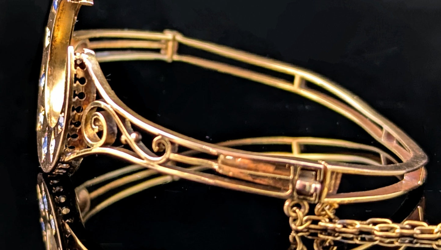 Antique Sapphire and Diamond crescent moon bangle, 9ct yellow gold