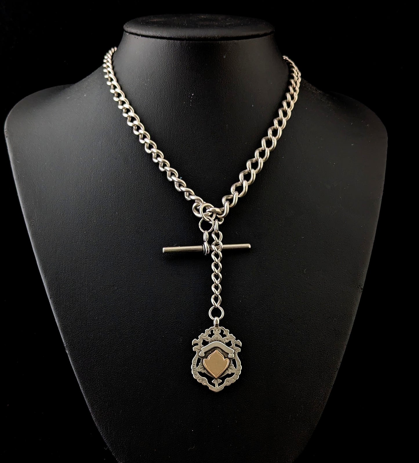 Antique Sterling silver Albert chain, Fob and T bar