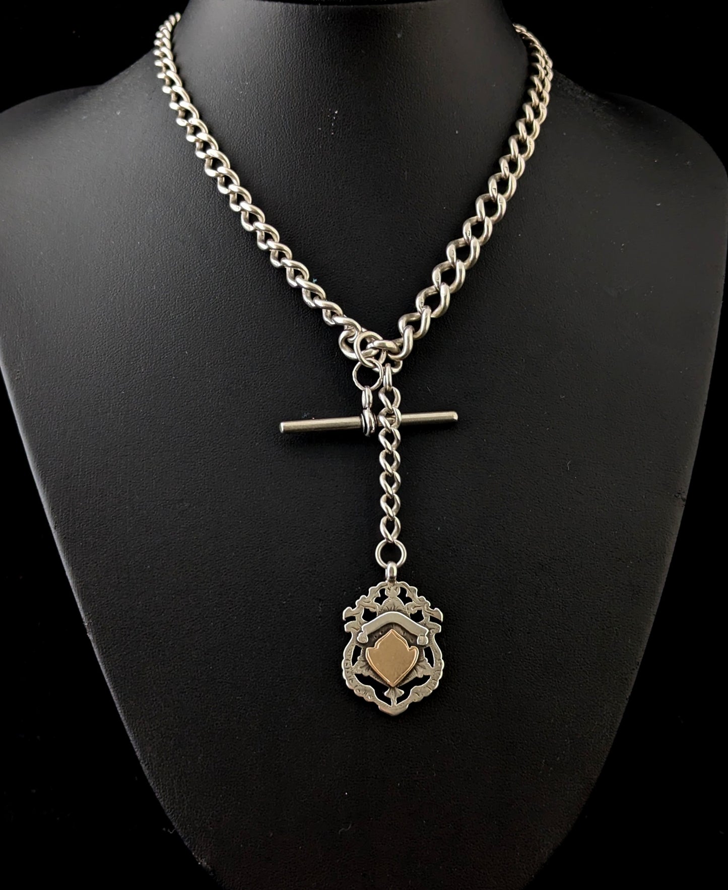 Antique Sterling silver Albert chain, Fob and T bar