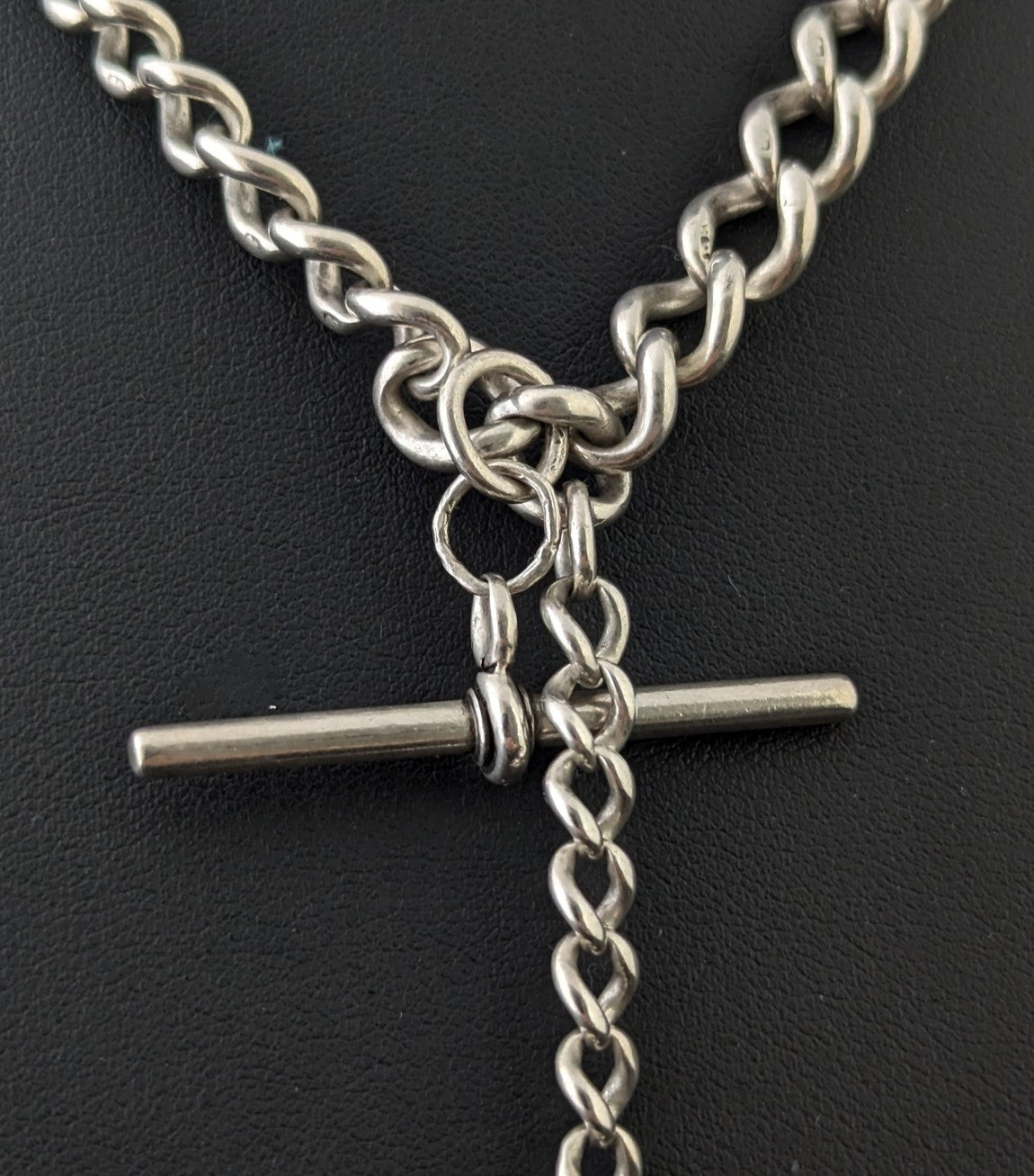 Antique Sterling silver Albert chain, Fob and T bar