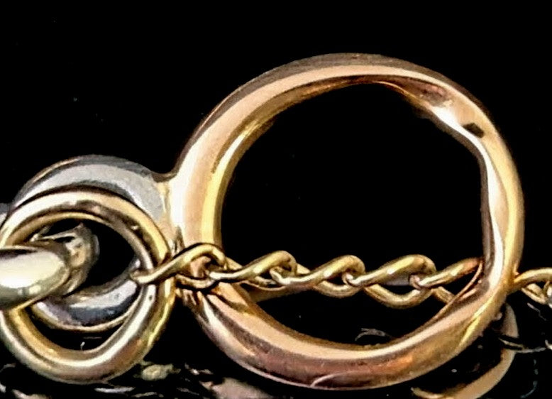 Antique 18ct rose gold and platinum Albert chain, watch chain necklace, Open curb link