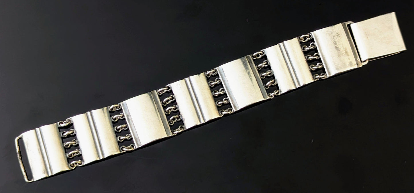 Vintage silver panel bracelet, Mid-20th century
