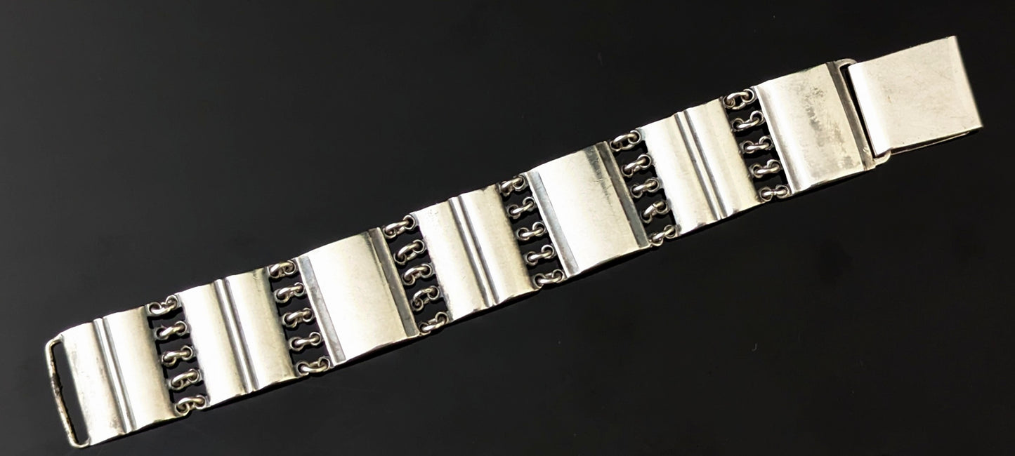Vintage silver panel bracelet, Mid-20th century