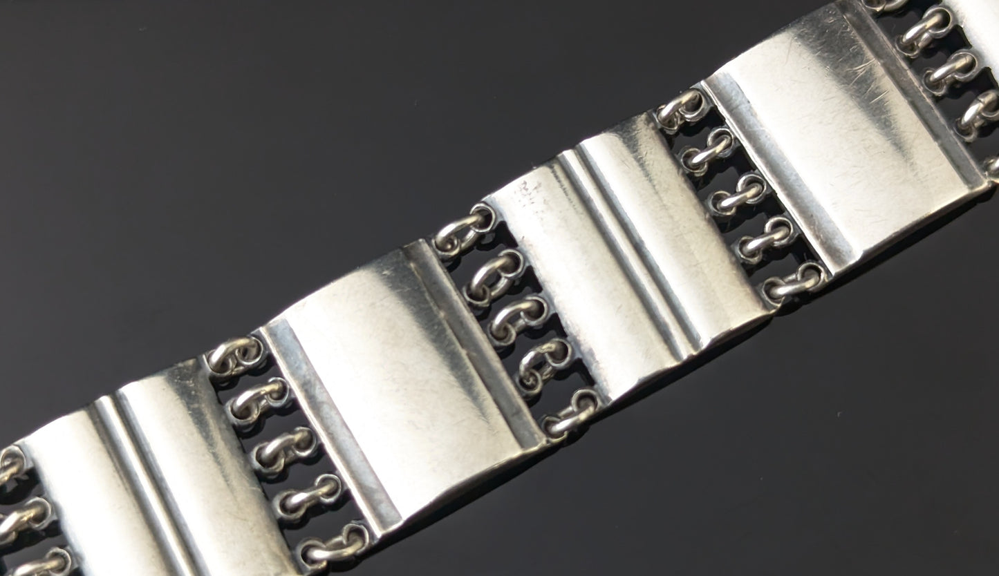 Vintage silver panel bracelet, Mid-20th century
