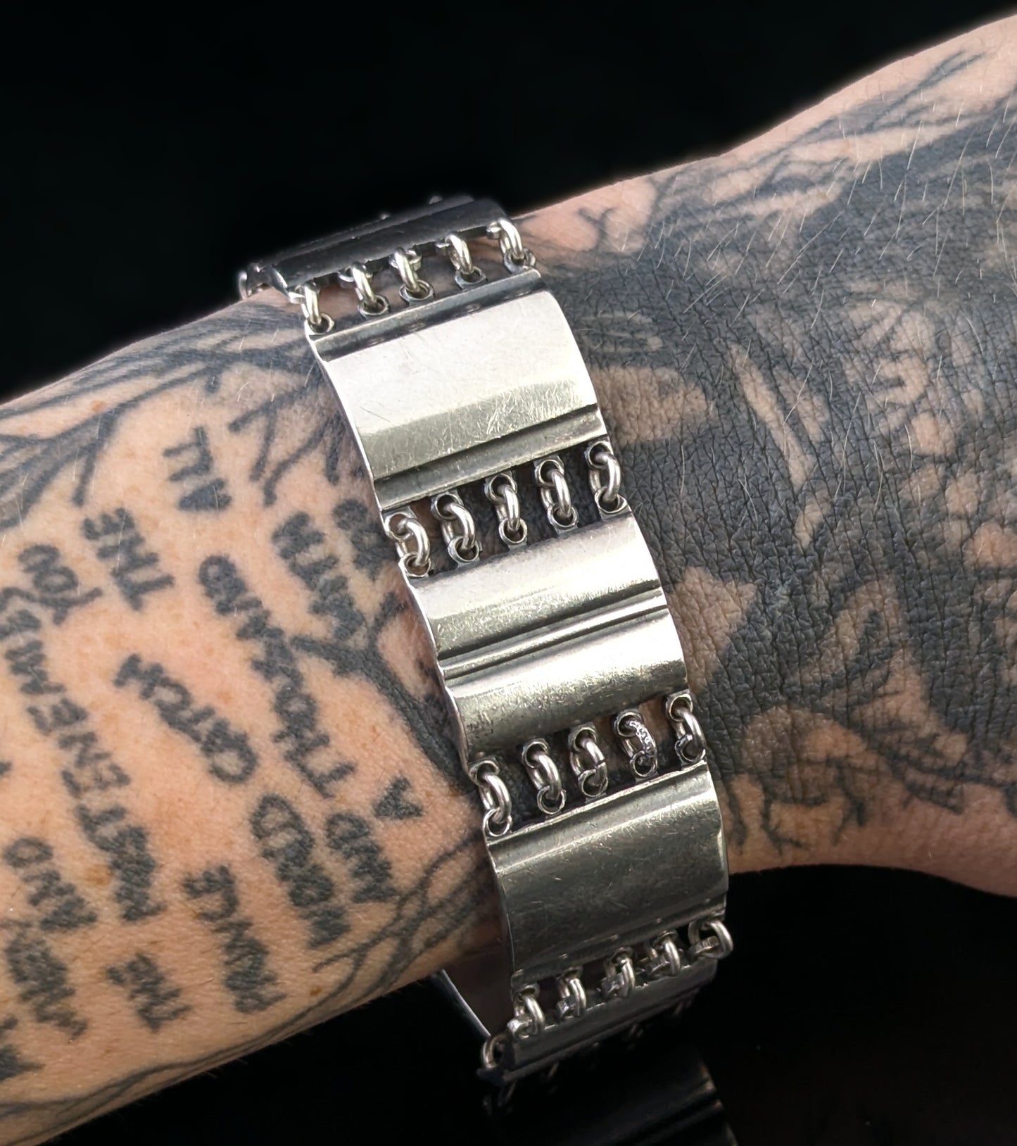 Vintage silver panel bracelet, Mid-20th century