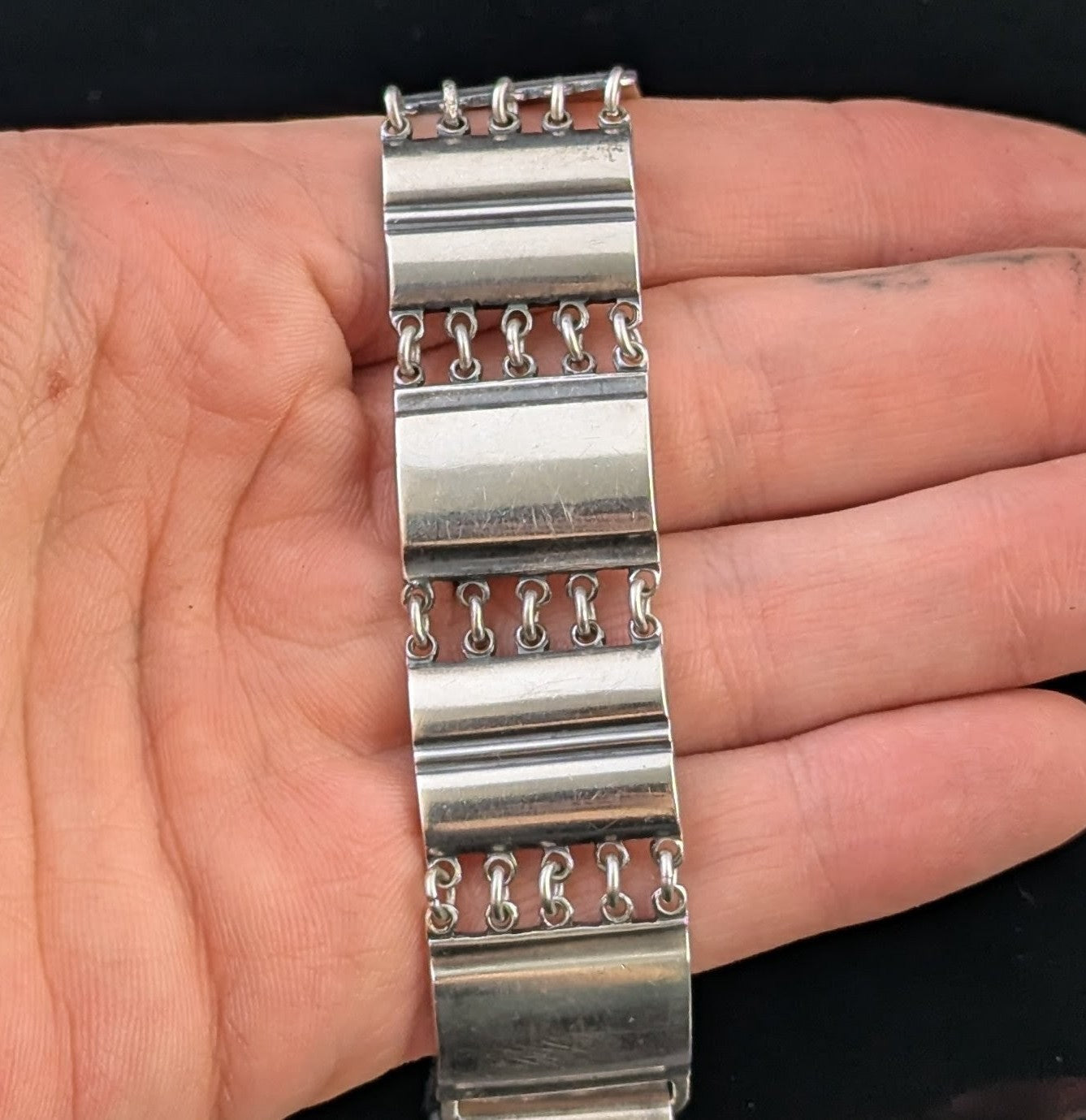 Vintage silver panel bracelet, Mid-20th century