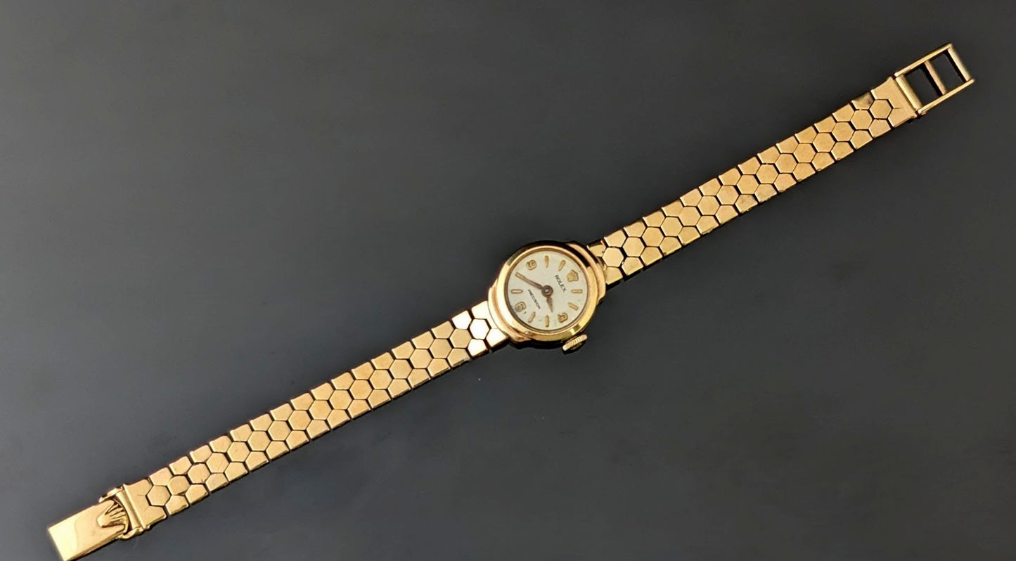 Vintage 9ct gold Ladies Rolex precision wristwatch, Bracelet strap