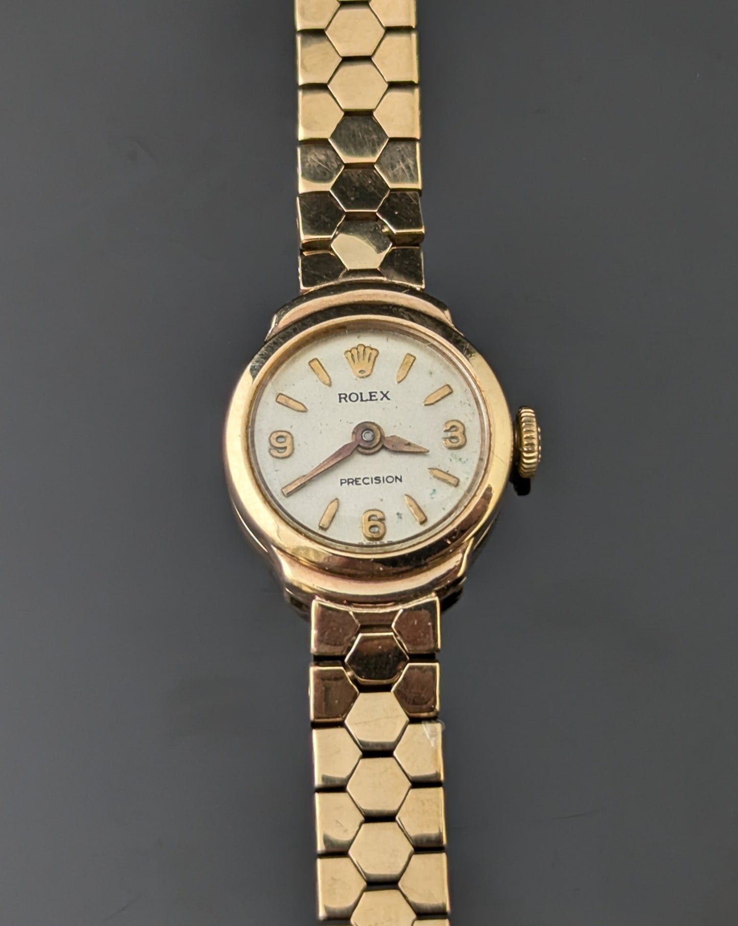Vintage 9ct gold Ladies Rolex precision wristwatch, Bracelet strap