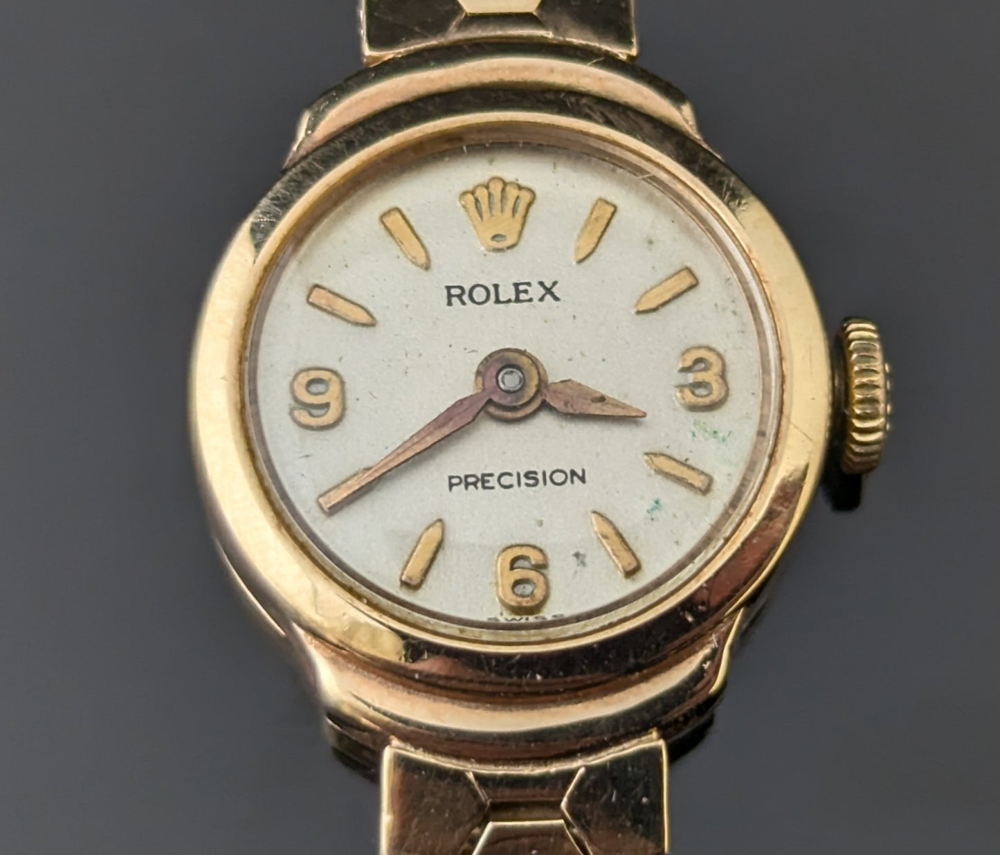 Vintage 9ct gold Ladies Rolex precision wristwatch, Bracelet strap