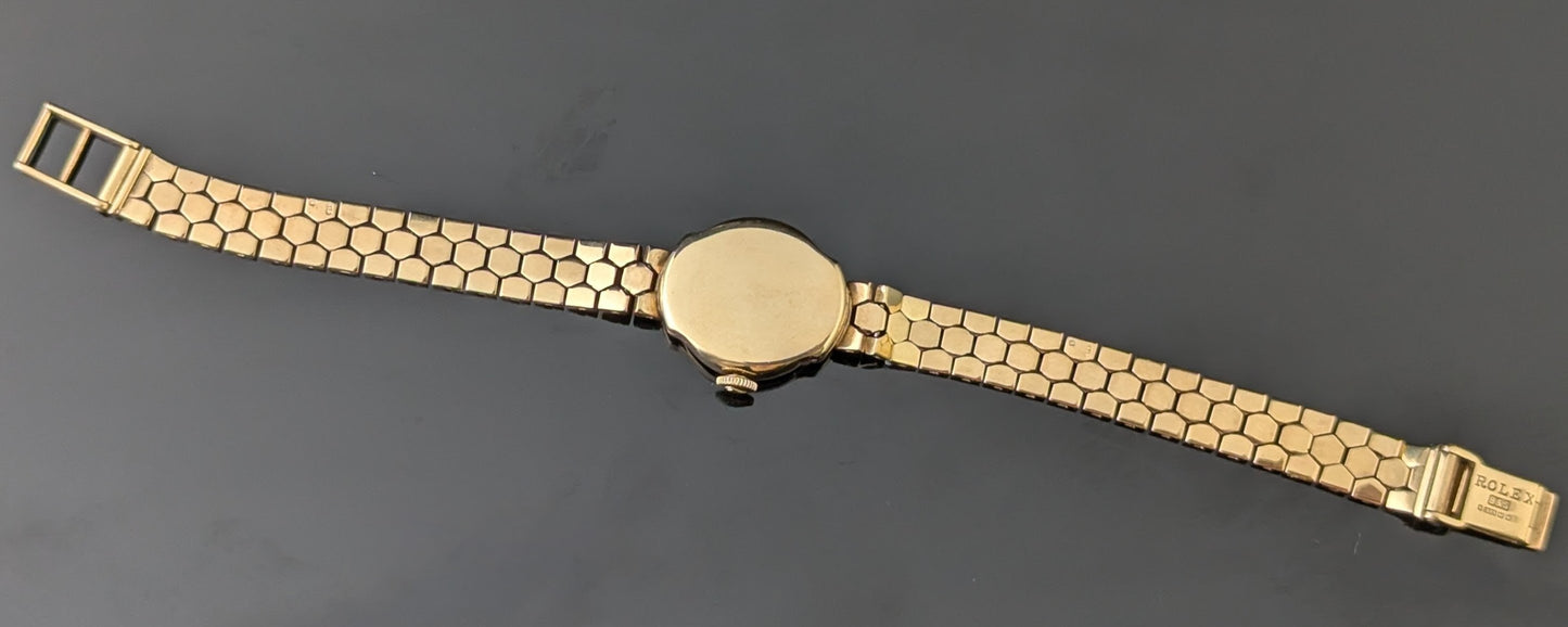 Vintage 9ct gold Ladies Rolex precision wristwatch, Bracelet strap