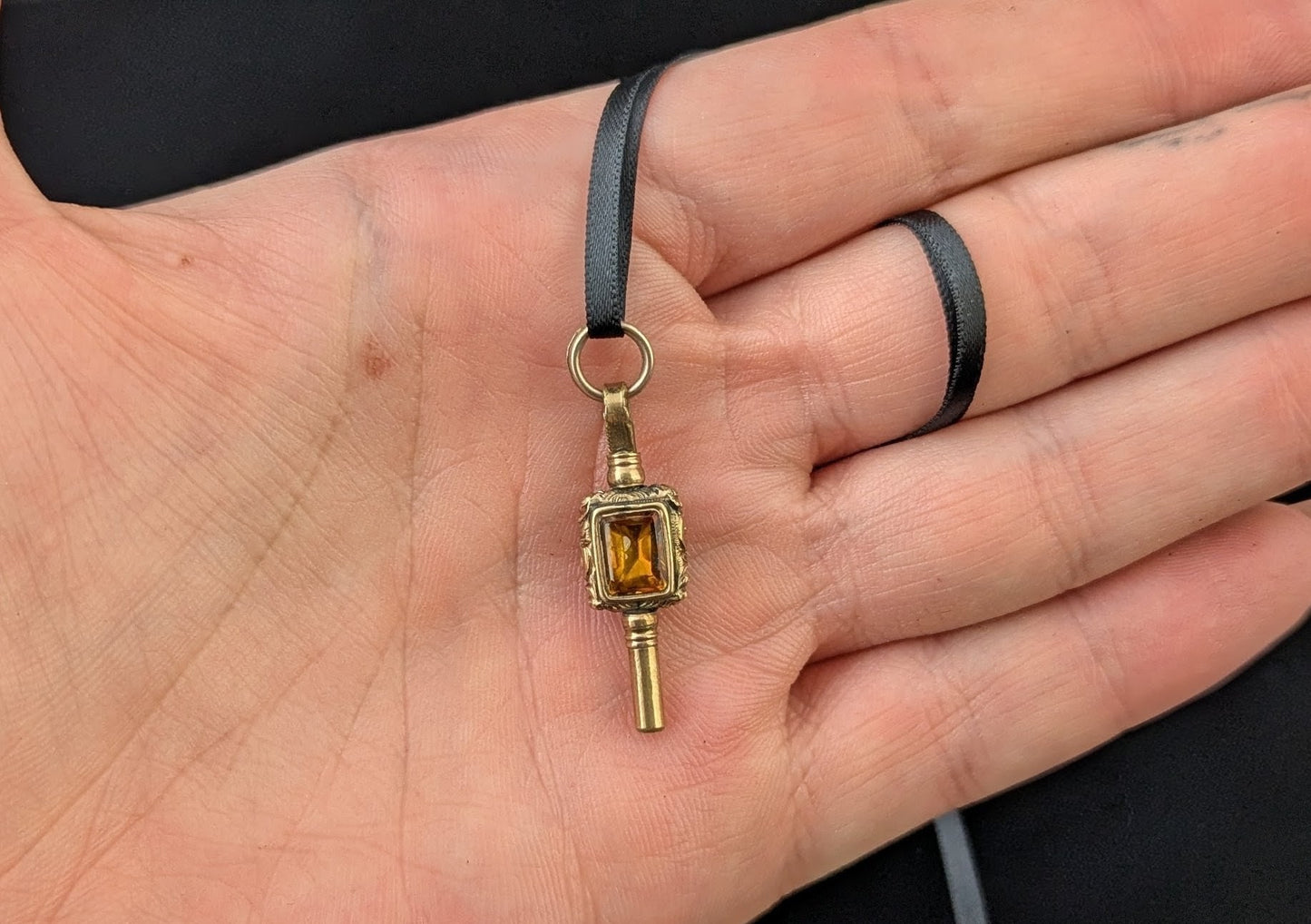 Antique 9ct gold cased watch key pendant, Foiled Paste and Sardonyx