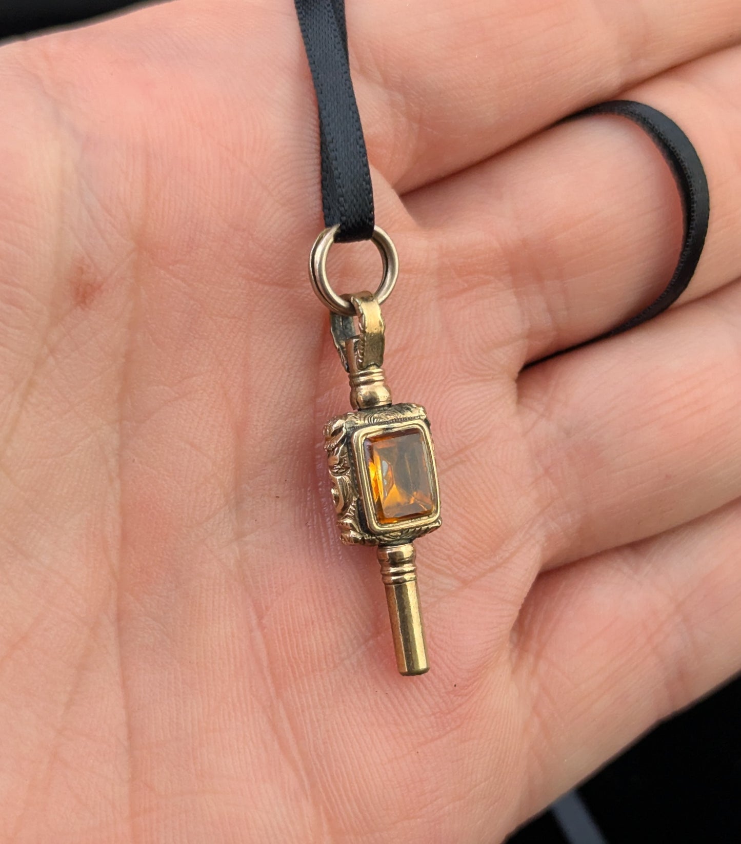 Antique 9ct gold cased watch key pendant, Foiled Paste and Sardonyx