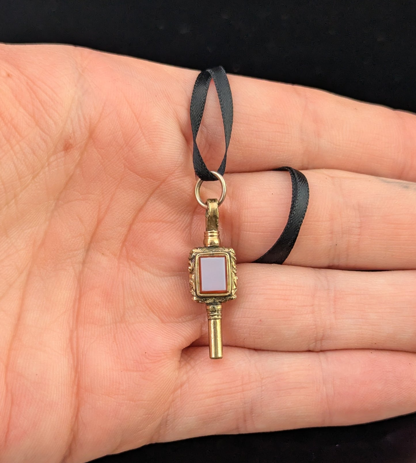 Antique 9ct gold cased watch key pendant, Foiled Paste and Sardonyx