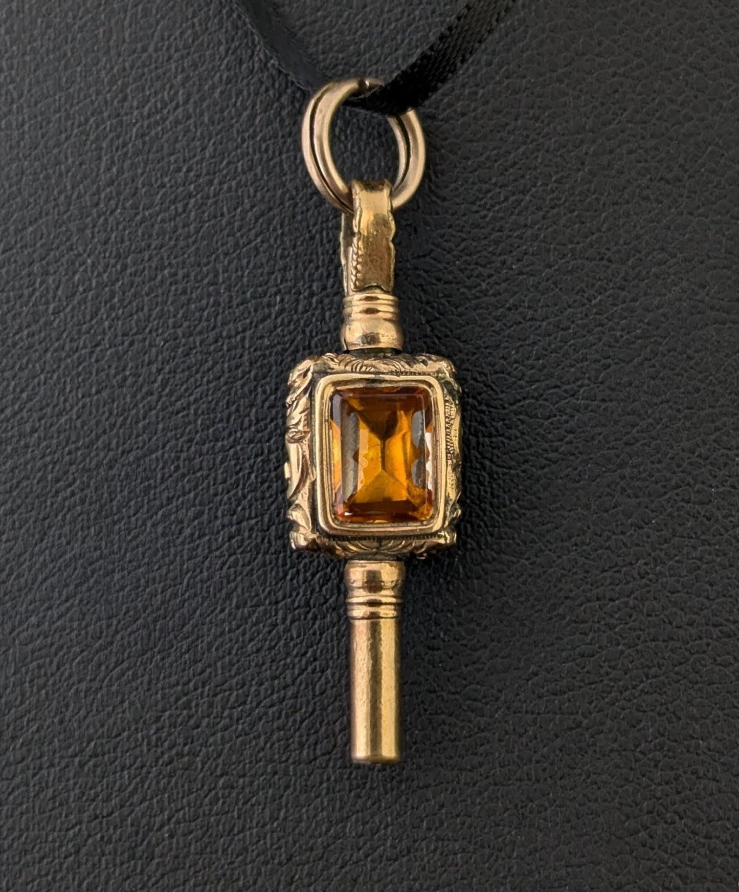Antique 9ct gold cased watch key pendant, Foiled Paste and Sardonyx