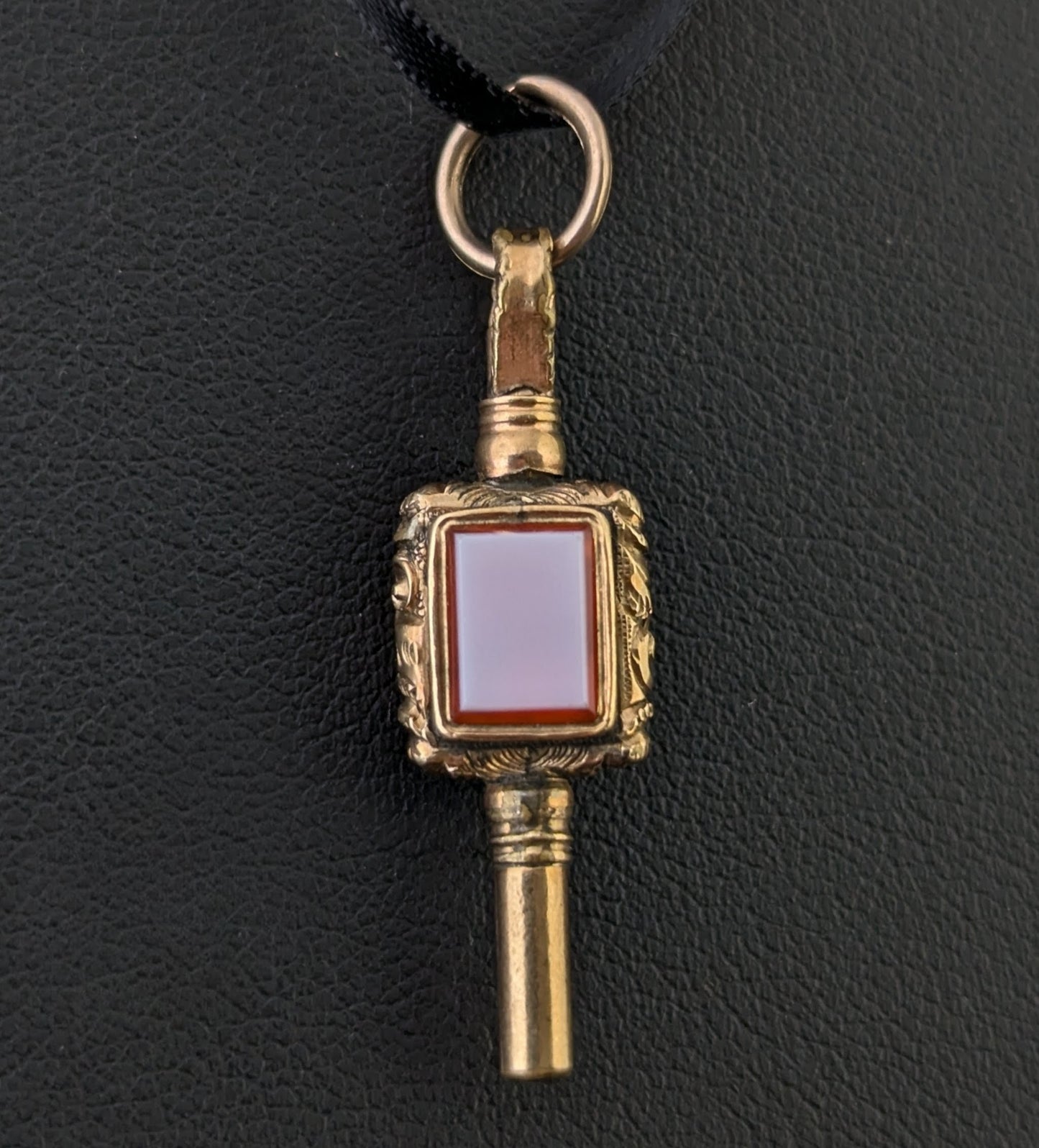 Antique 9ct gold cased watch key pendant, Foiled Paste and Sardonyx