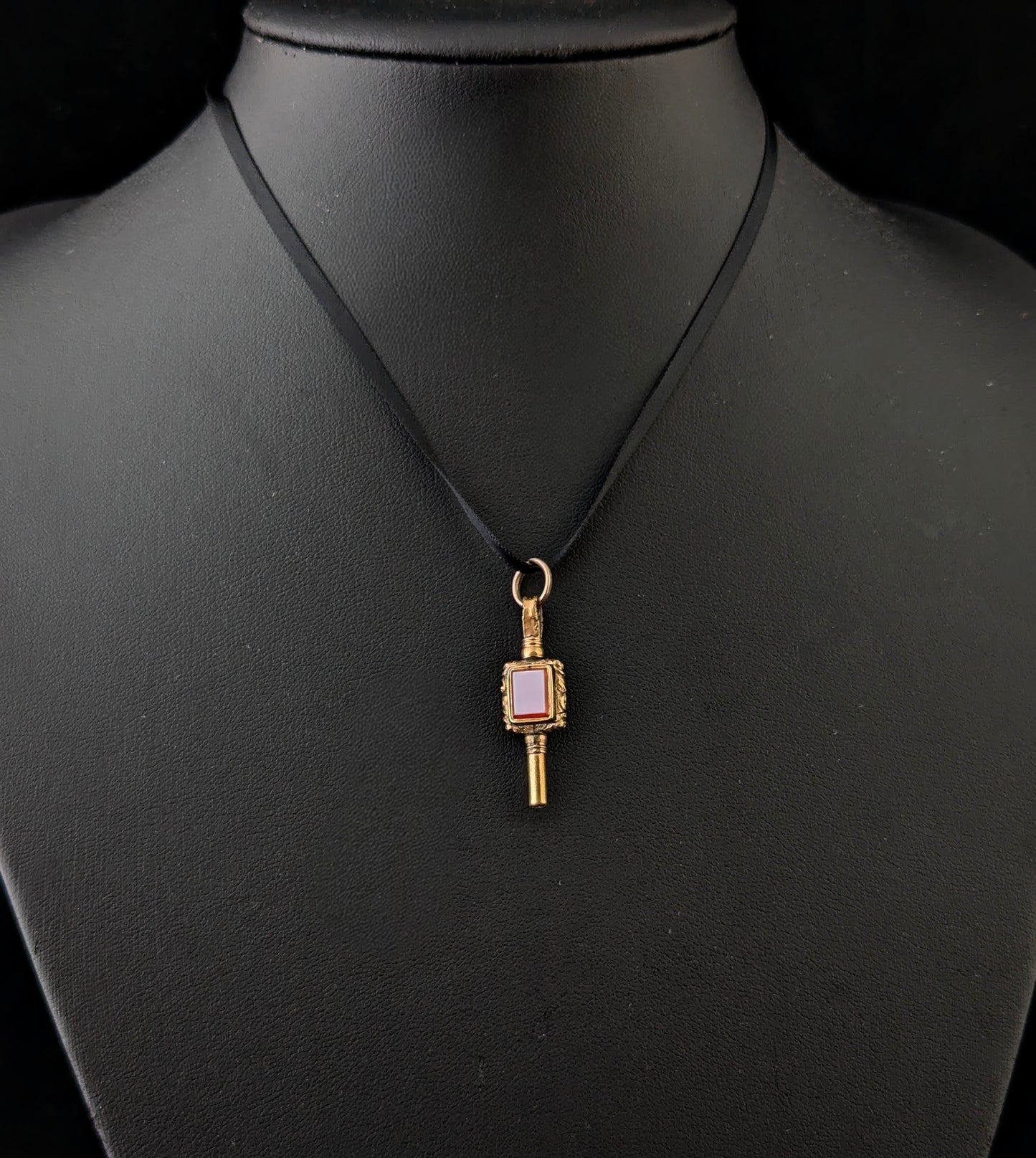 Antique 9ct gold cased watch key pendant, Foiled Paste and Sardonyx