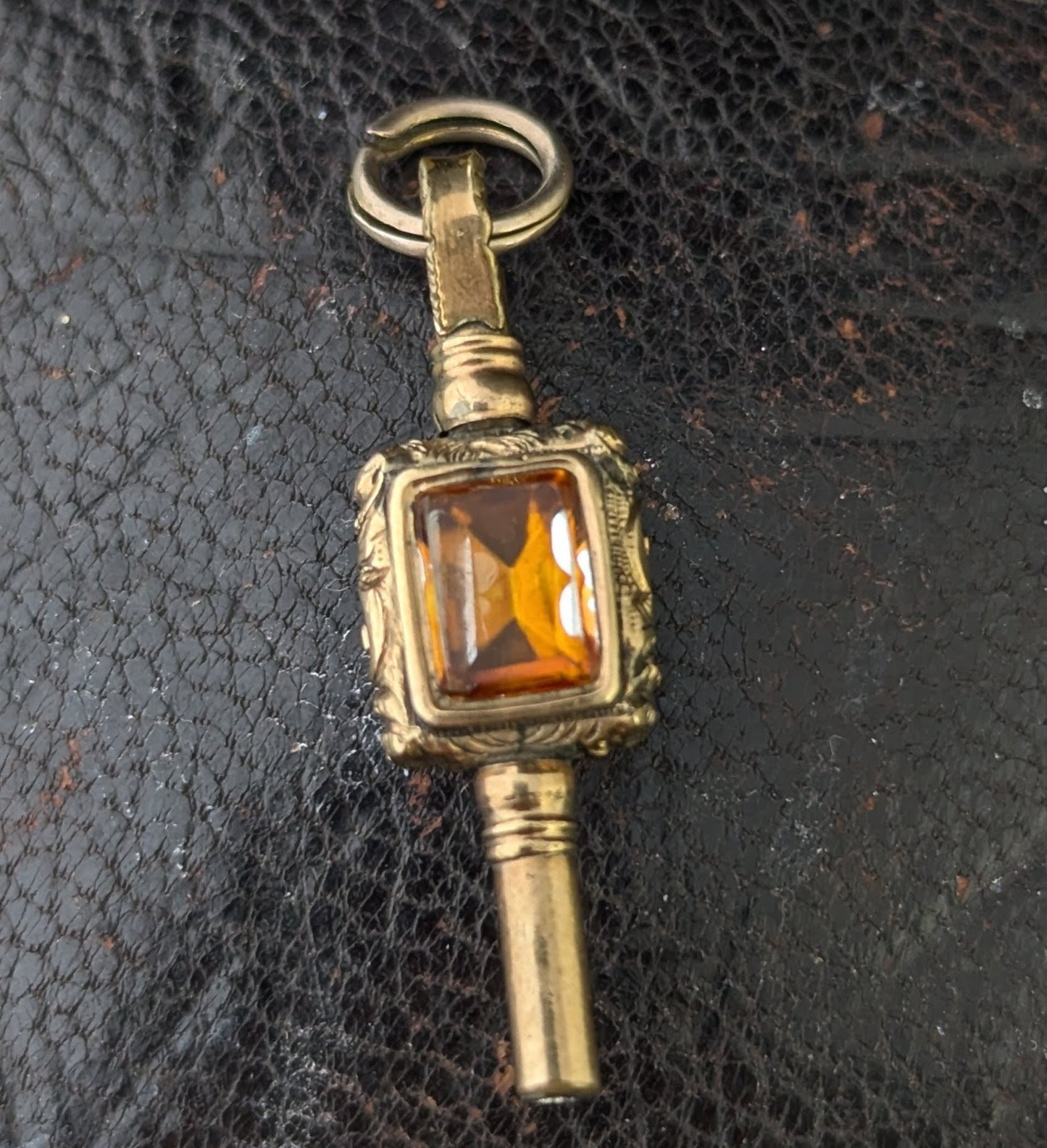Antique 9ct gold cased watch key pendant, Foiled Paste and Sardonyx