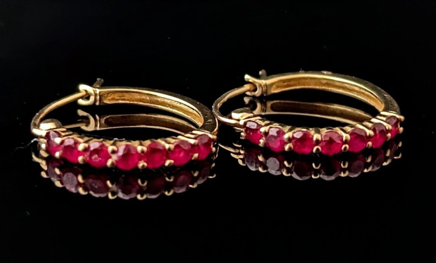 Vintage Ruby hoop earrings, 9ct yellow gold