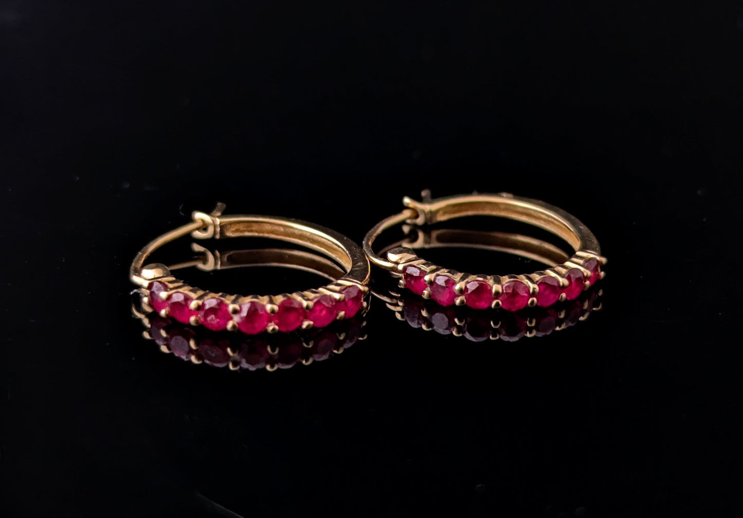 Vintage Ruby hoop earrings, 9ct yellow gold