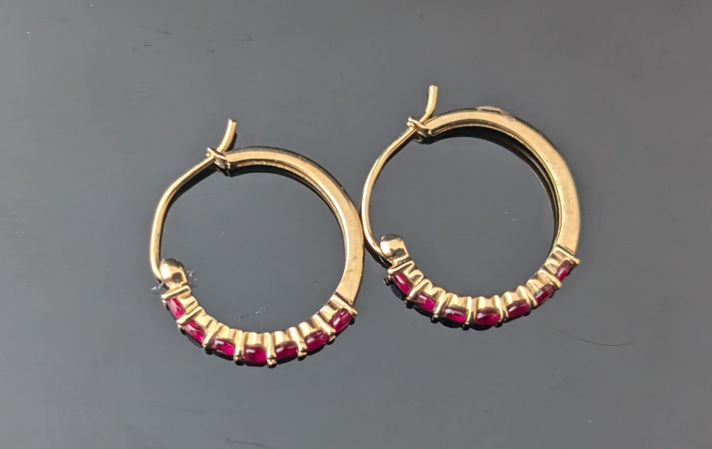 Vintage Ruby hoop earrings, 9ct yellow gold