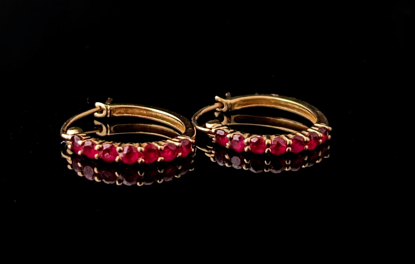 Vintage Ruby hoop earrings, 9ct yellow gold