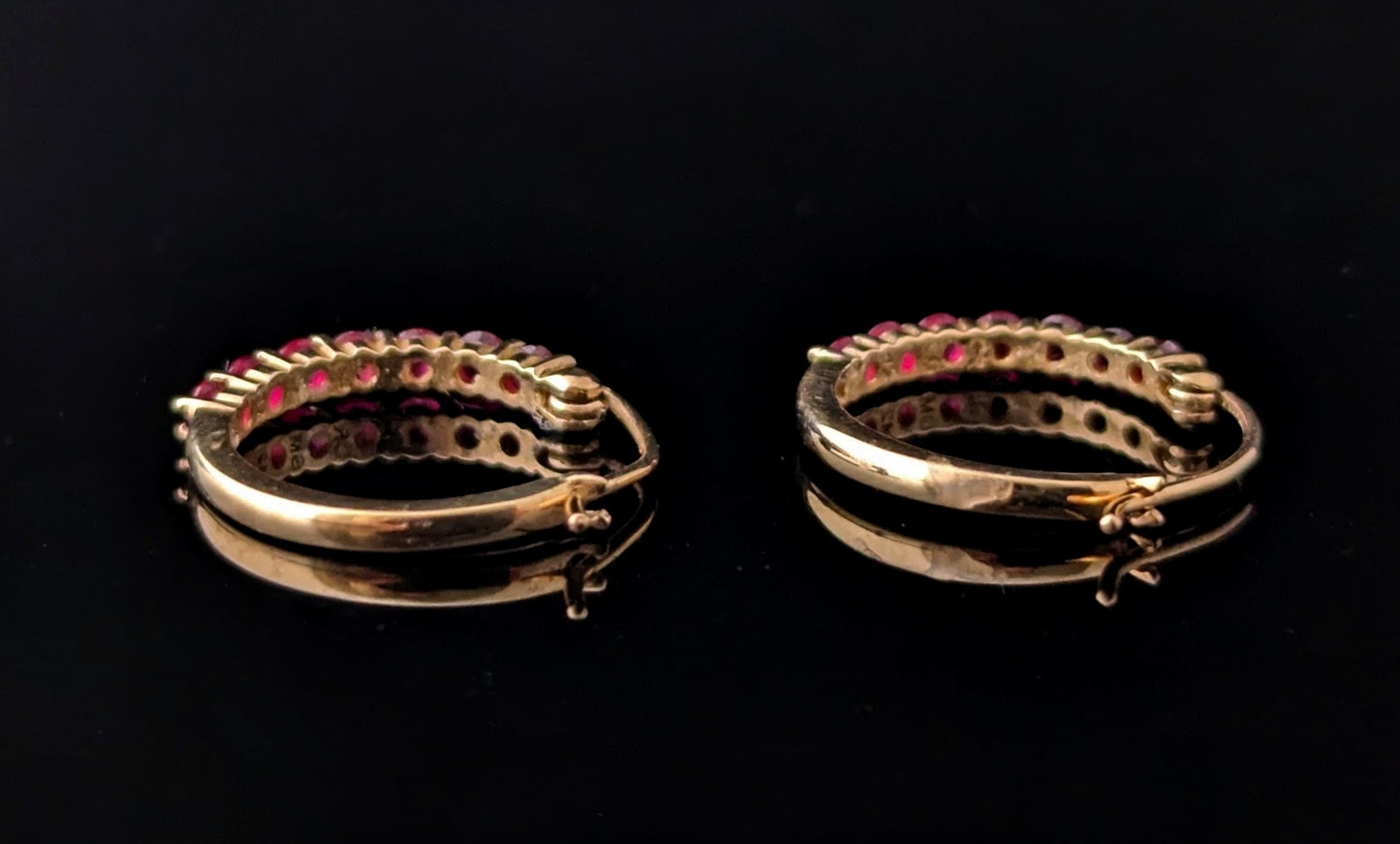 Vintage Ruby hoop earrings, 9ct yellow gold