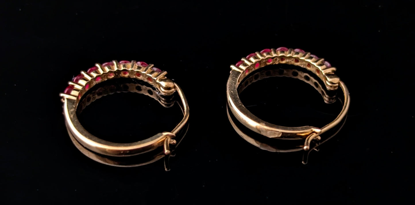 Vintage Ruby hoop earrings, 9ct yellow gold
