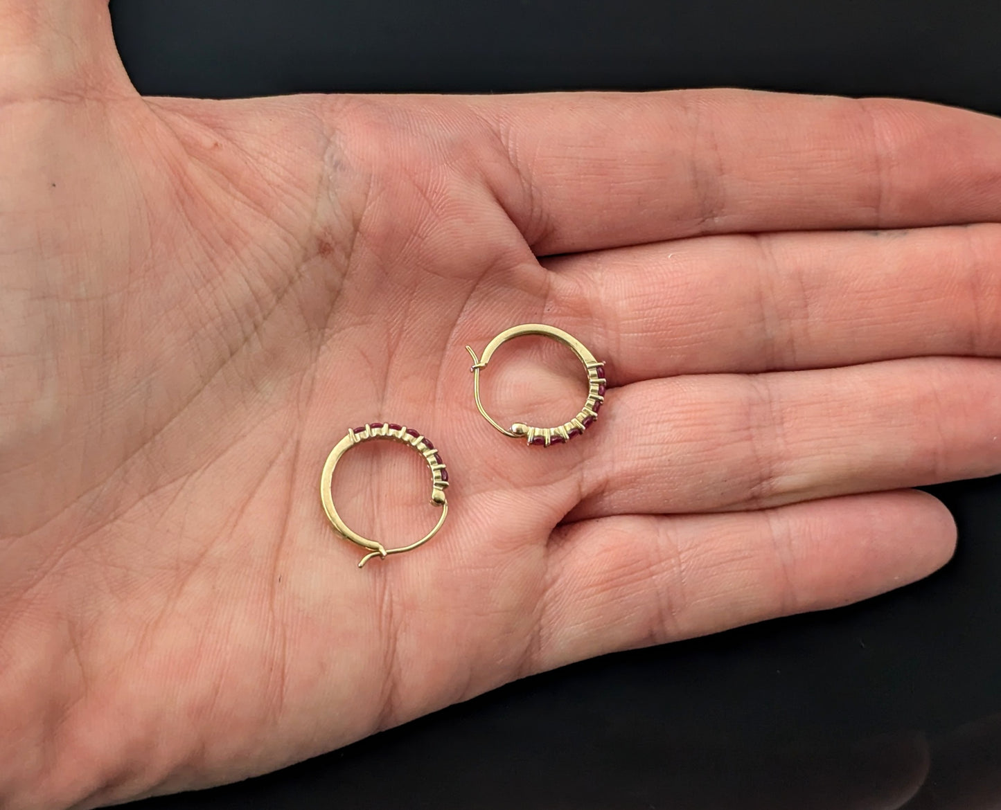 Vintage Ruby hoop earrings, 9ct yellow gold