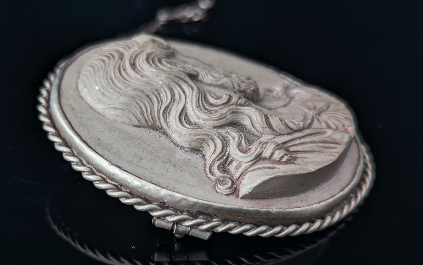 Rare Antique Lava Cameo brooch depicting Jesus, Silver mount