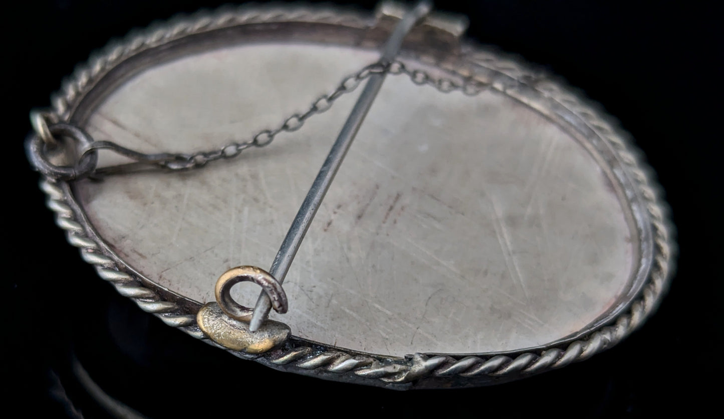 Rare Antique Lava Cameo brooch depicting Jesus, Silver mount