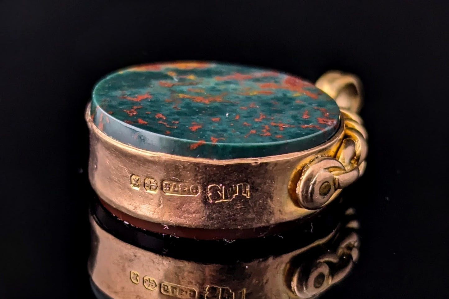 Antique 9ct gold swivel fob, pendant, Bloodstone and Carnelian