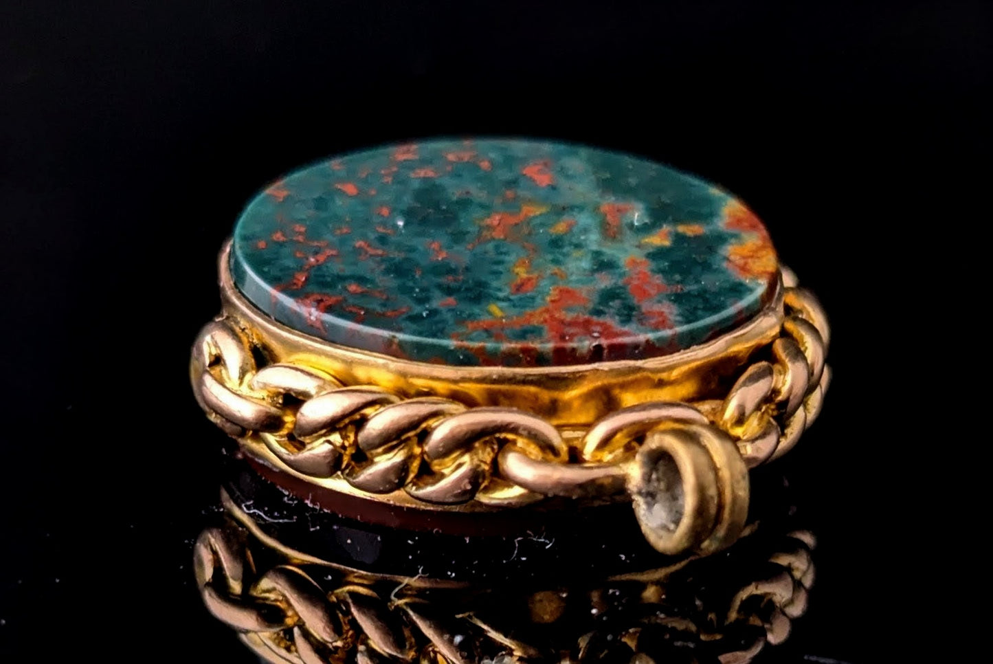 Antique 9ct gold swivel fob, pendant, Bloodstone and Carnelian