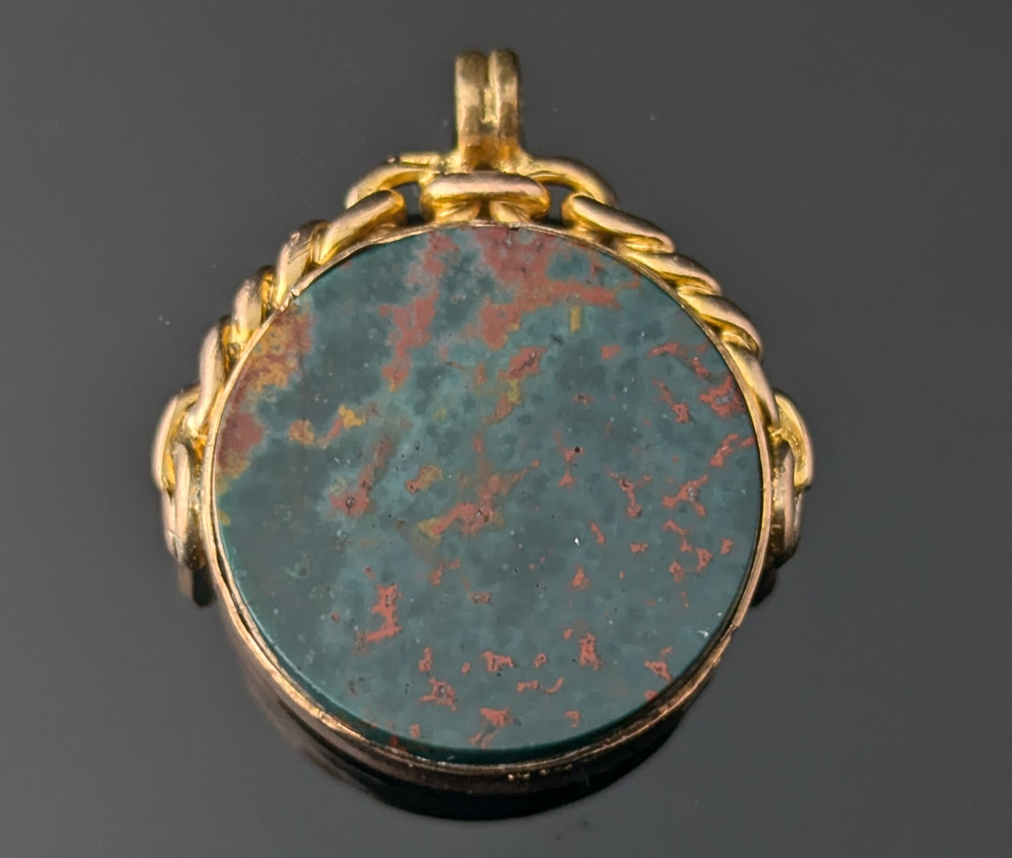 Antique 9ct gold swivel fob, pendant, Bloodstone and Carnelian