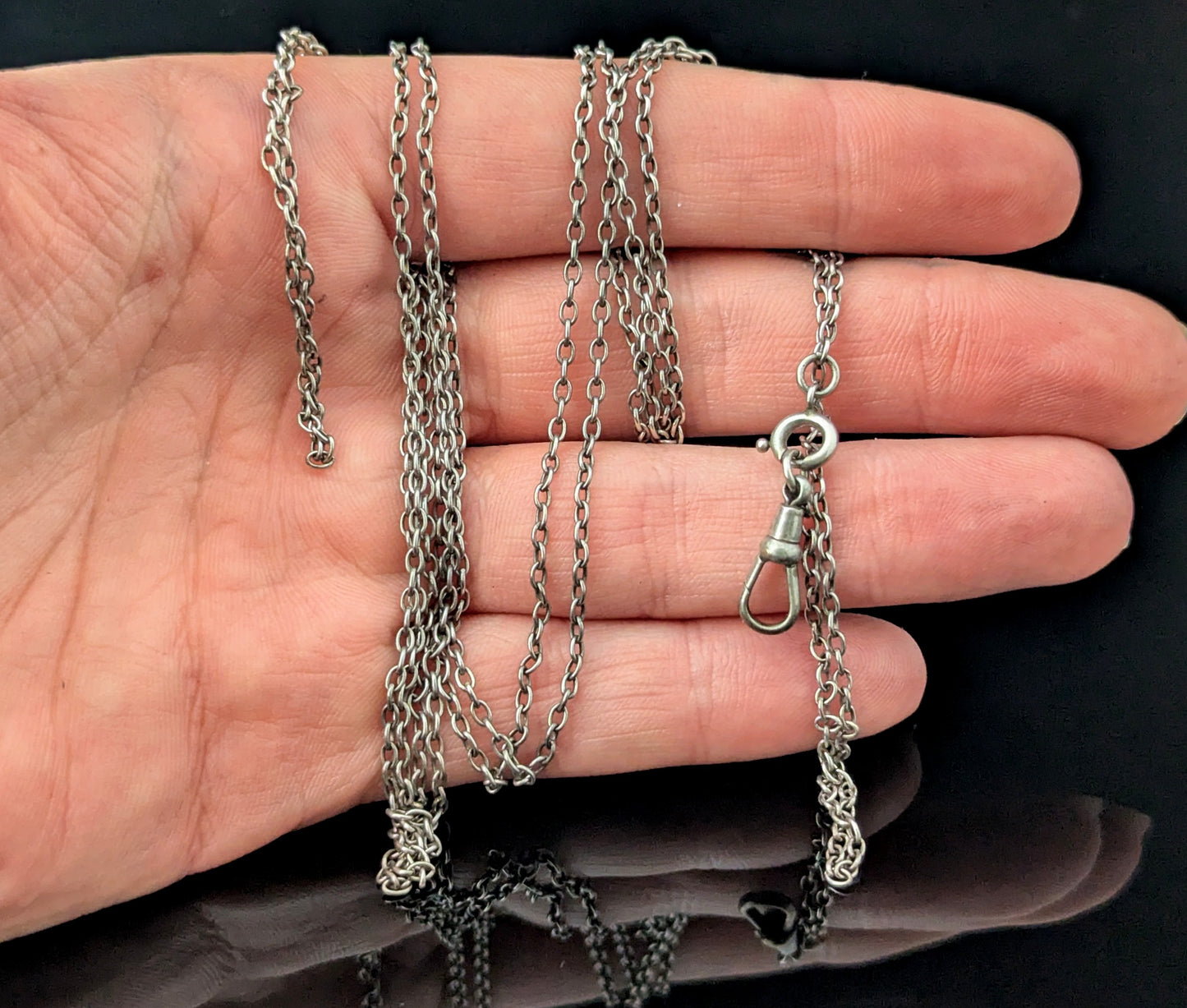 Antique Sterling silver long chain necklace, muff chain