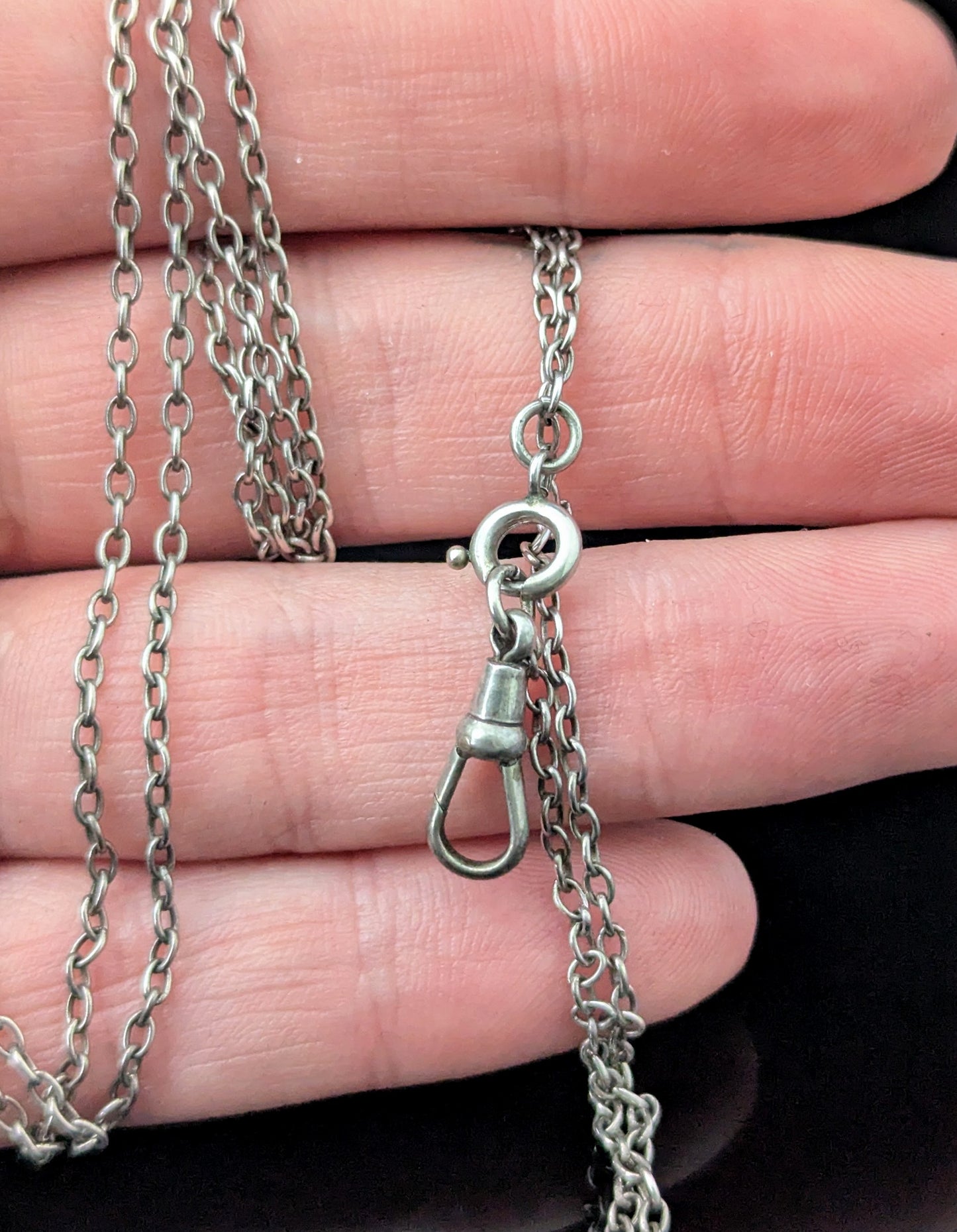 Antique Sterling silver long chain necklace, muff chain