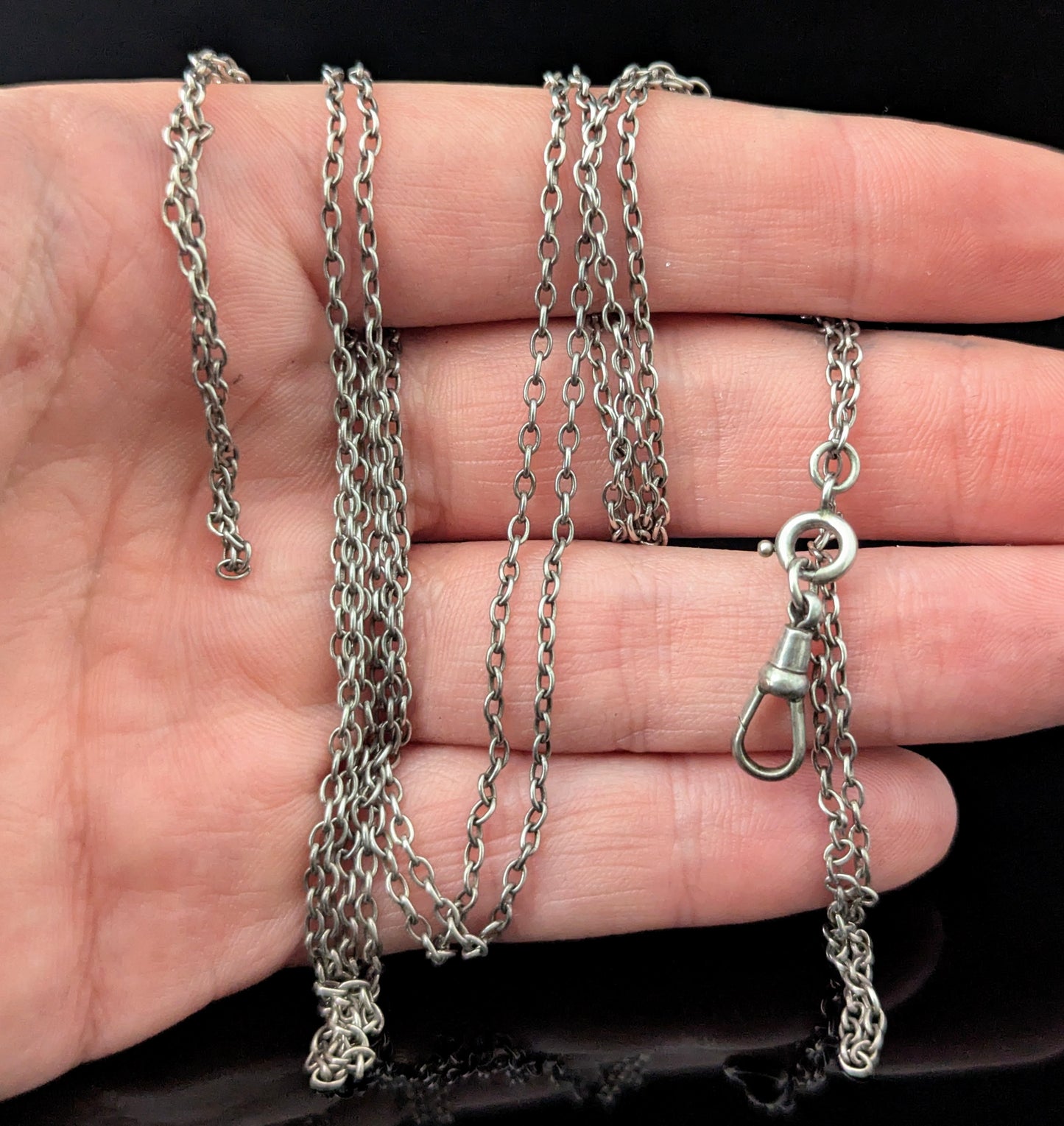 Antique Sterling silver long chain necklace, muff chain