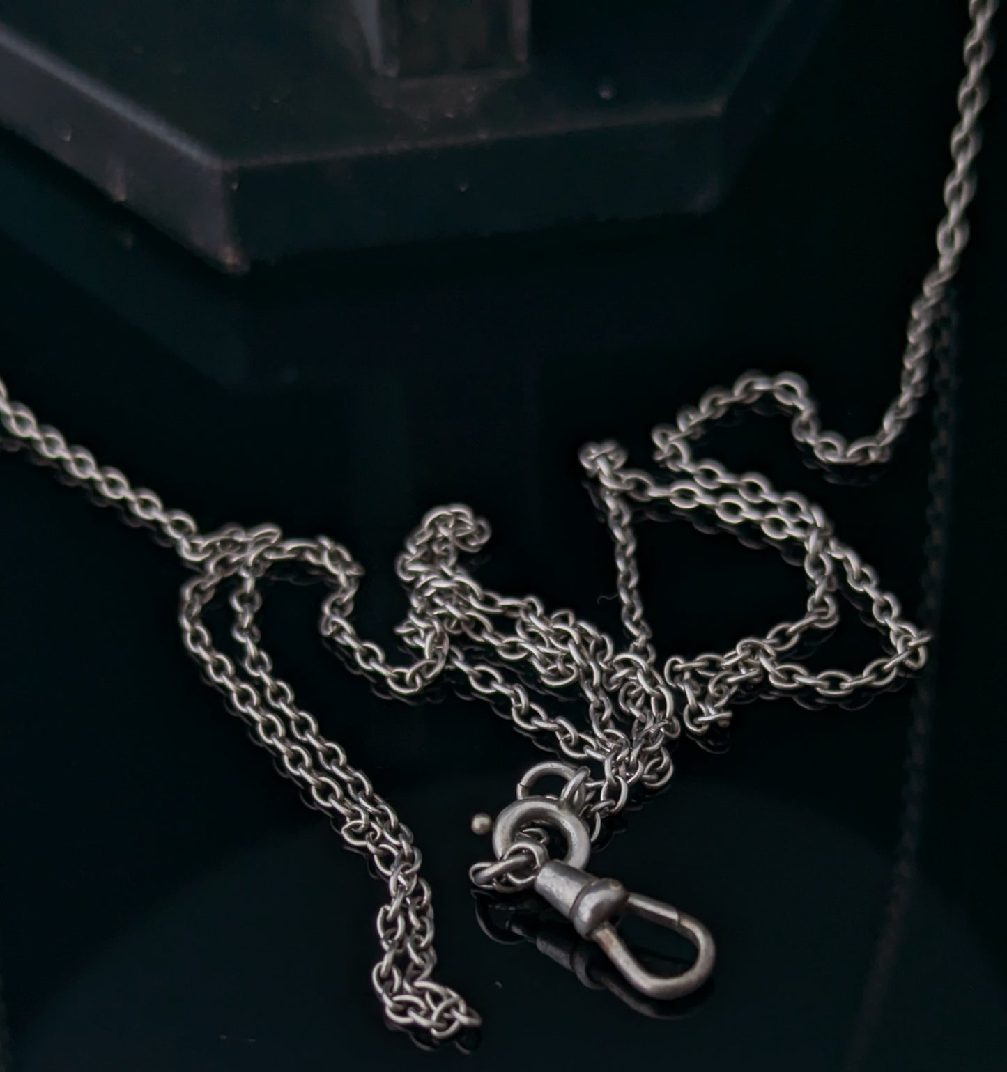 Antique Sterling silver long chain necklace, muff chain