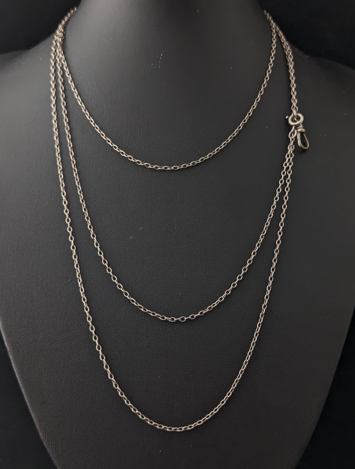 Antique Sterling silver long chain necklace, muff chain