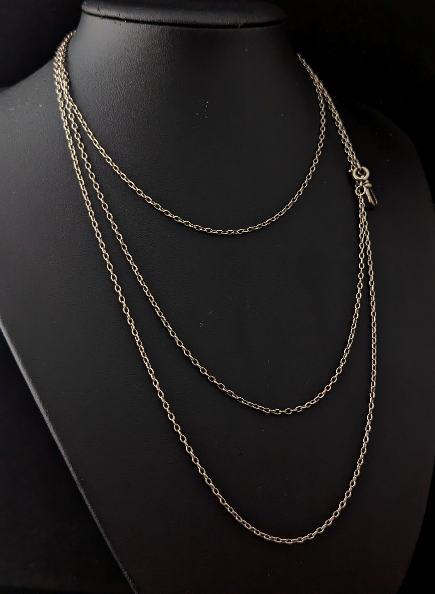 Antique Sterling silver long chain necklace, muff chain